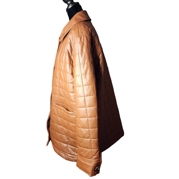 Sam Edelman NWOT XL Cognac Brown Faux zlesther Womans Quilted Pattern Jacket - Picture 3 of 11